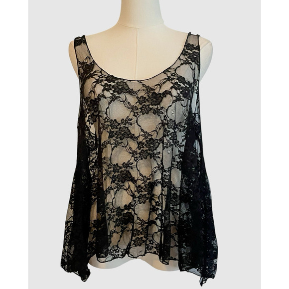 Wet Seal Y2K Mesh Lace Cami Tank Top XL Whimsigoth Dark Elegance 2000s - Picture 1 of 8